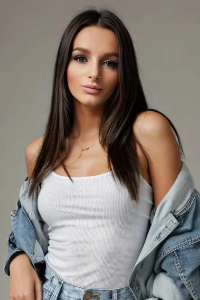 Oryana – blonde escort in Central London wearing a white top and denim jacket